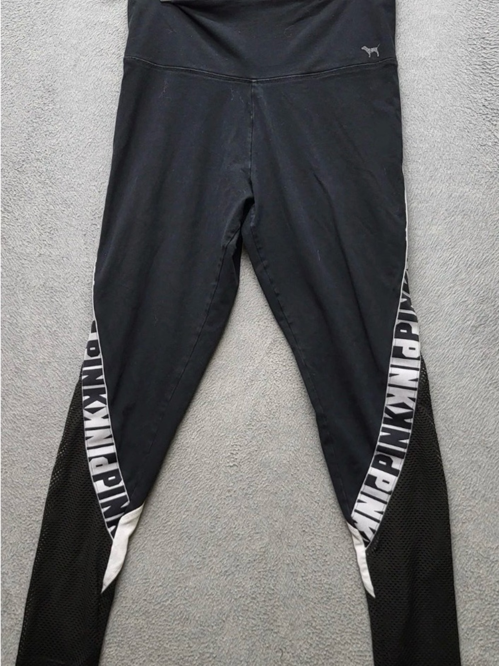 PINK Victoria's Secret Black Leggings (Size Large) w/ White Logo Side Panels